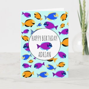 Colourful Tropical Fish Pattern Blue Sea Birthday Card