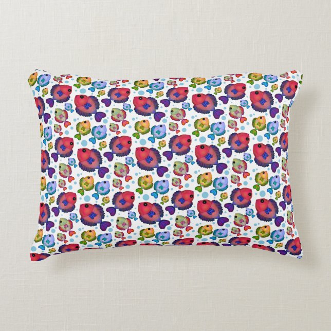 Colourful Tropical Fish Pattern  Decorative Cushion (Front)
