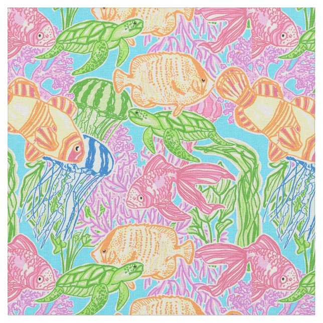 Colourful Tropical Fish Pattern Fabric (Close Up)