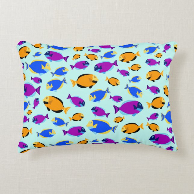 Colourful Tropical Fish Pattern in Blue Sea  Decorative Cushion (Front)