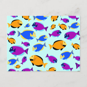 Colourful Tropical Fish Pattern in Blue Sea Holiday Postcard