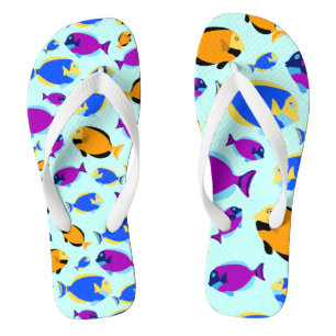 Colourful Tropical Fish Pattern in Blue Sea Jandals