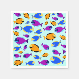 Colourful Tropical Fish Pattern in Blue Sea Napkin