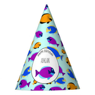 Colourful Tropical Fish Pattern in Blue Sea Party Hat