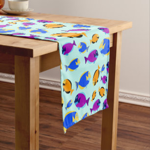 Colourful Tropical Fish Pattern in Blue Sea Short Table Runner