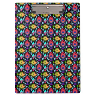 Colourful Tropical Fish Pattern on Black Clipboard