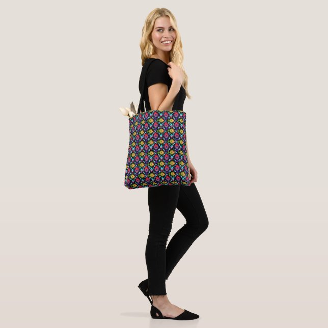 Colourful Tropical Fish Pattern on Black Tote Bag (On Model)