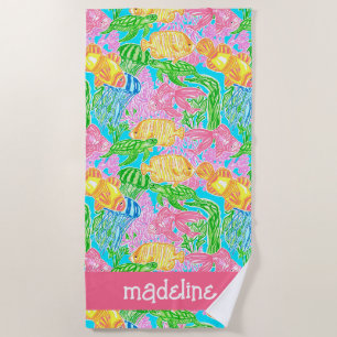 Colourful Tropical Fish Pattern Personalised Beach Towel