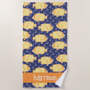 Colourful Tropical Fish Pattern Personalised Beach Towel