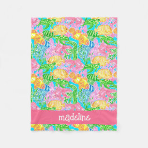 Colourful Tropical Fish Pattern Personalised Fleece Blanket