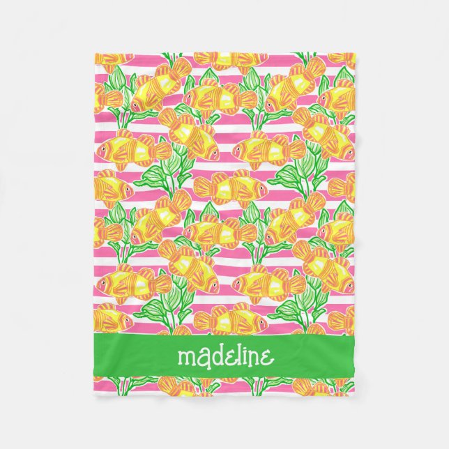 Colourful Tropical Fish Pattern Personalised Fleece Blanket (Front)