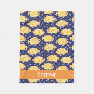 Colourful Tropical Fish Pattern Personalised Fleece Blanket