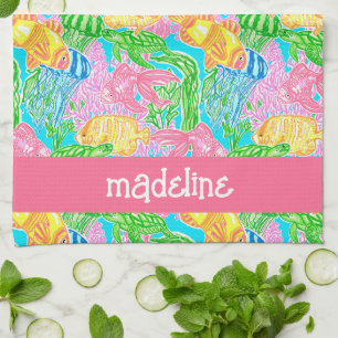 Colourful Tropical Fish Pattern Personalised Tea Towel
