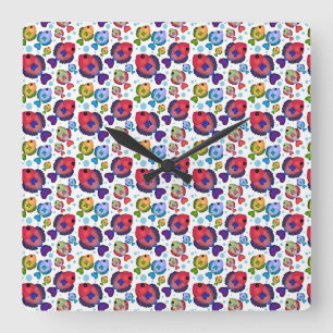 Colourful Tropical Fish Pattern Square Wall Clock