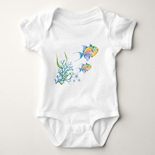 Colourful Tropical Fish Unique Art Baby Bodysuit (Front)