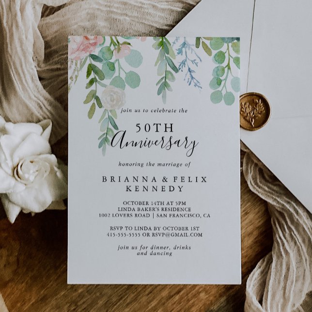 Colourful Tropical Floral 50th Wedding Anniversary Invitation (Creator Uploaded)