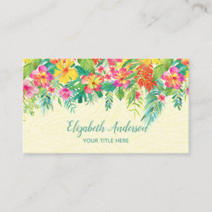 Colourful Tropical Floral and Flamingo Business Card