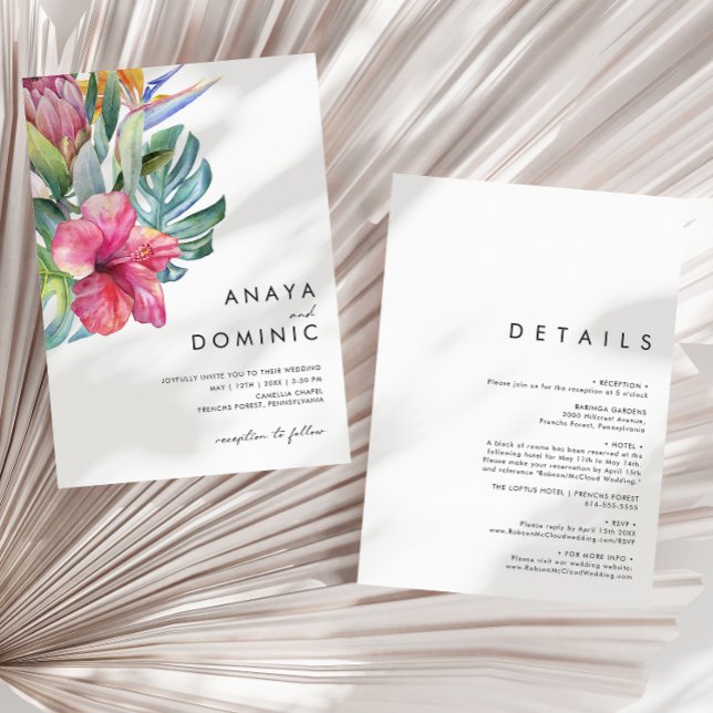 Colourful Tropical Floral Casual All In One Weddin Invitation (Creator Uploaded)