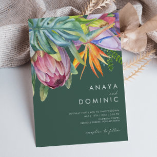 Colourful Tropical Floral Casual Green Wedding Invitation