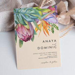 Colourful Tropical Floral Casual   Peach Wedding Invitation