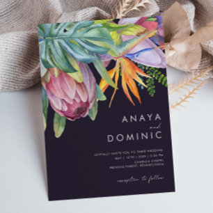 Colourful Tropical Floral Casual Purple Wedding Invitation