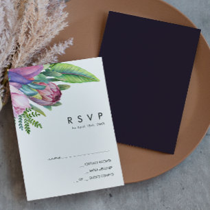 Colourful Tropical Floral   Dark Purple RSVP Card