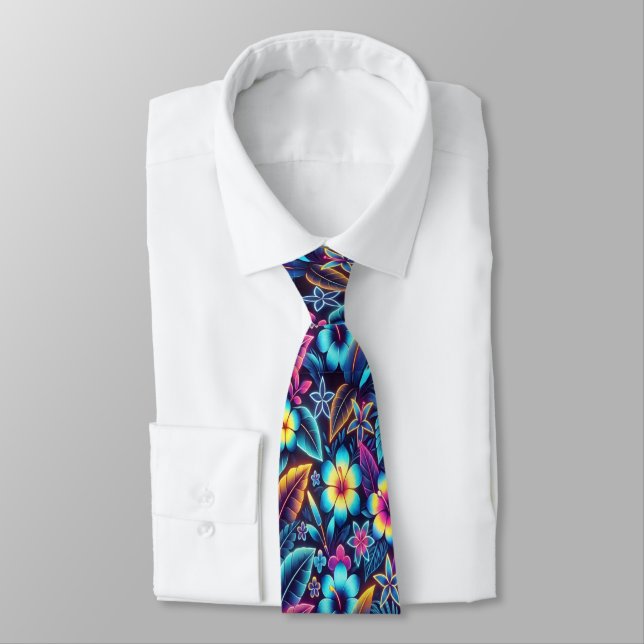 Colourful Tropical Floral Design Tie (Tied)