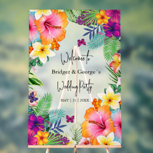 Colourful tropical Floral Frosted Wedding Welcome Acrylic Sign