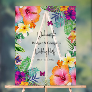 Colourful tropical Floral Frosted Wedding Welcome Acrylic Sign