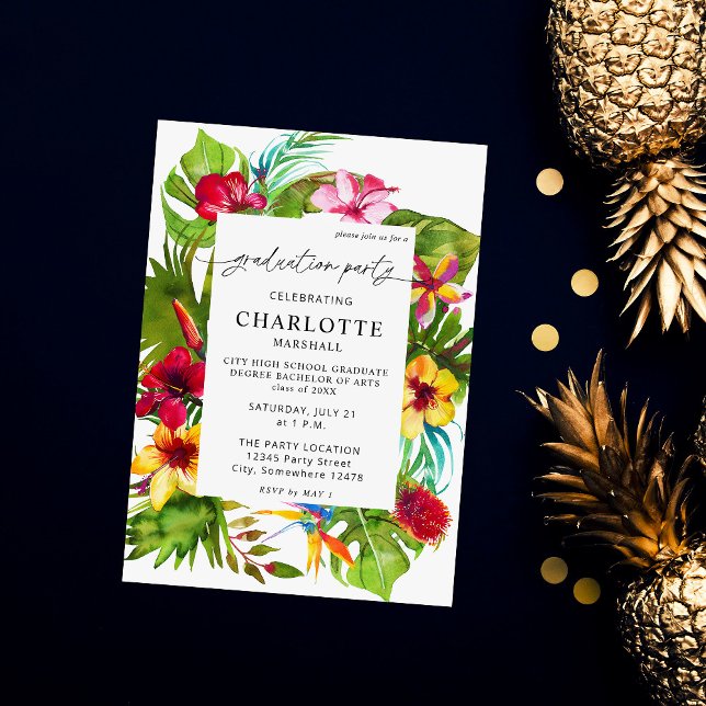 Colourful Tropical Floral Graduation Party Invitation (Creator Uploaded)