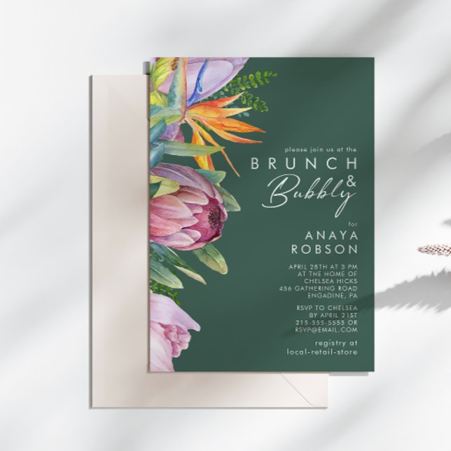 Colourful Tropical Floral | Green Brunch and Bubbl Invitation (Creator Uploaded)