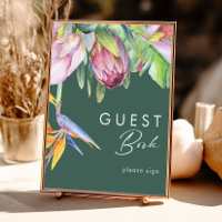Colourful Tropical Floral | Green Guest Book Sign
