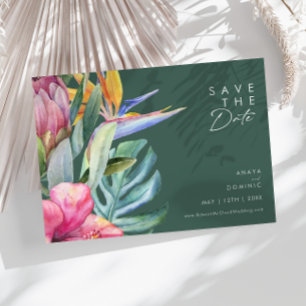 Colourful Tropical Floral   Green Horizontal Save The Date