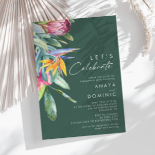 Colourful Tropical Floral   Green Let's Celebrate Invitation