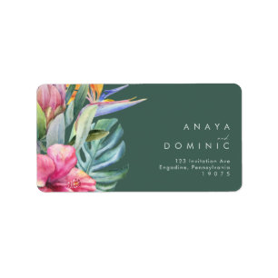 Colourful Tropical Floral   Green RSVP Address Label