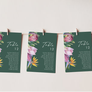 Colourful Tropical Floral Green Table Number Chart