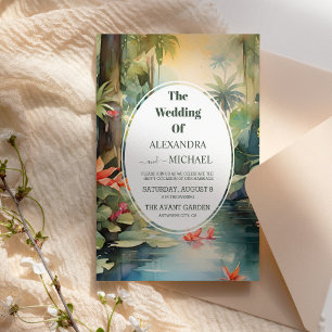Colourful Tropical Floral   Green Wedding  Invitation