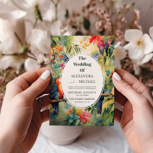 Colourful Tropical Floral   Green Wedding  Invitation