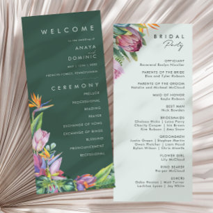 Colourful Tropical Floral   Green Wedding Program Programme