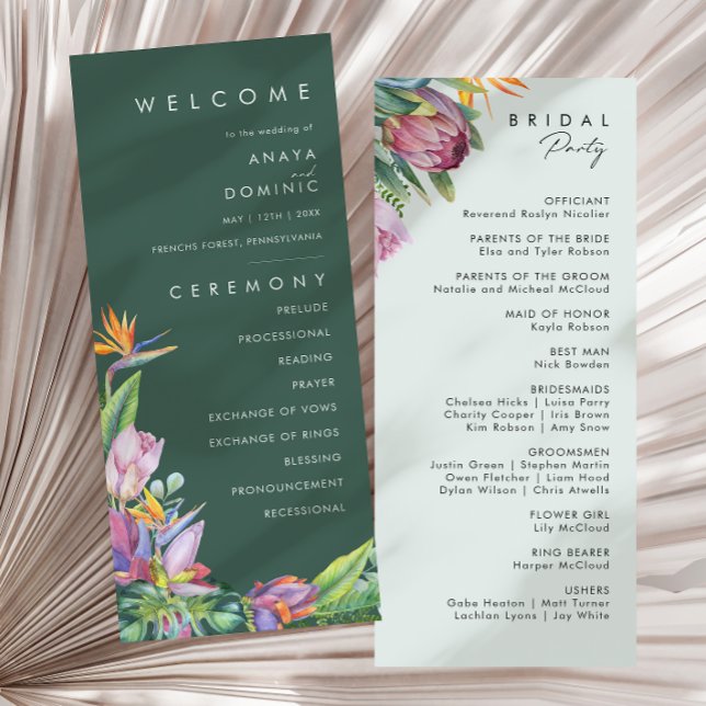 Colourful Tropical Floral | Green Wedding Program Programme (Creator Uploaded)