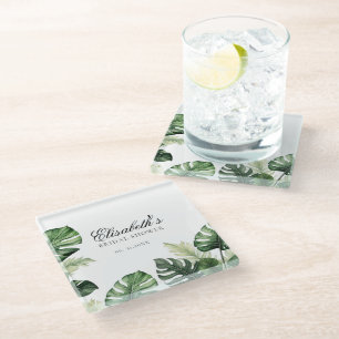 Colourful Tropical Floral   Greenery bridal shower Glass Coaster