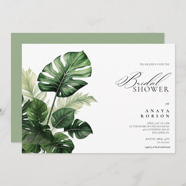 Colourful Tropical Floral | Greenery bridal shower Invitation (Front/Back)