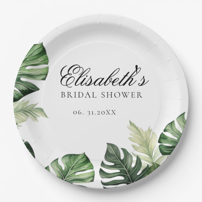 Colourful Tropical Floral | Greenery bridal shower Paper Plate (Front)