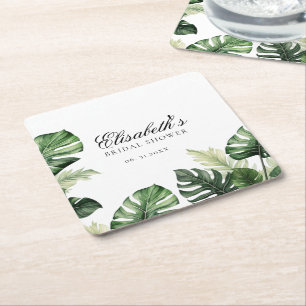 Colourful Tropical Floral   Greenery bridal shower Square Paper Coaster