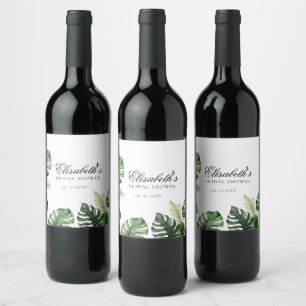 Colourful Tropical Floral Greenery bridal shower Wine Label