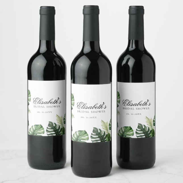 Colourful Tropical Floral | Greenery bridal shower Wine Label (Bottles)