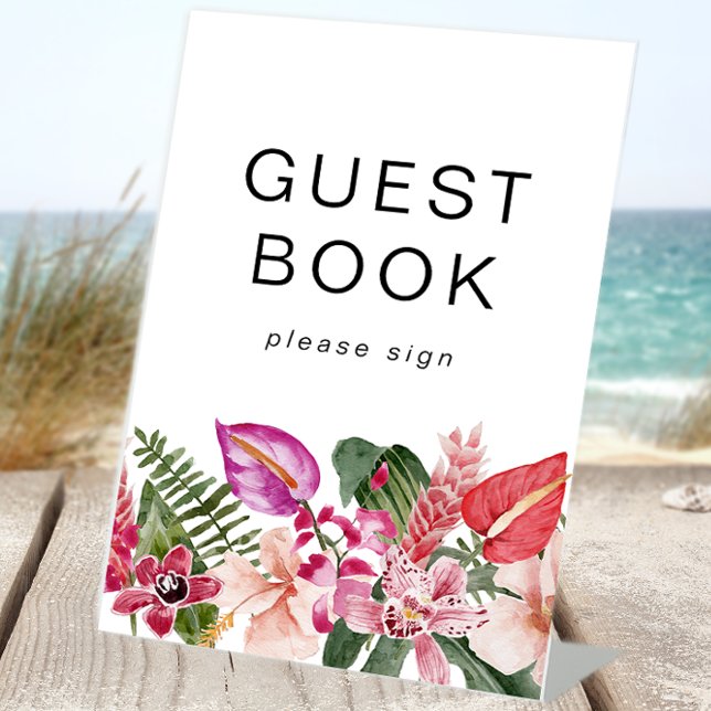 Colourful Tropical Floral Guest Book Pedestal Sign (Colorful Tropical Floral Guest Book Pedestal Sign by Painted Paperie
)
