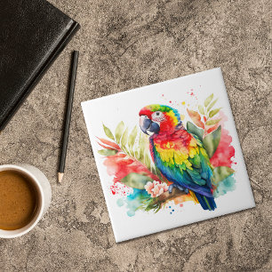Colourful Tropical Floral Parrot Tile