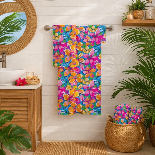 Colourful Tropical Floral Pattern Bath Towel Set (Creator Uploaded)
