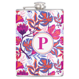 Colourful, Tropical Floral Pattern Hip Flask